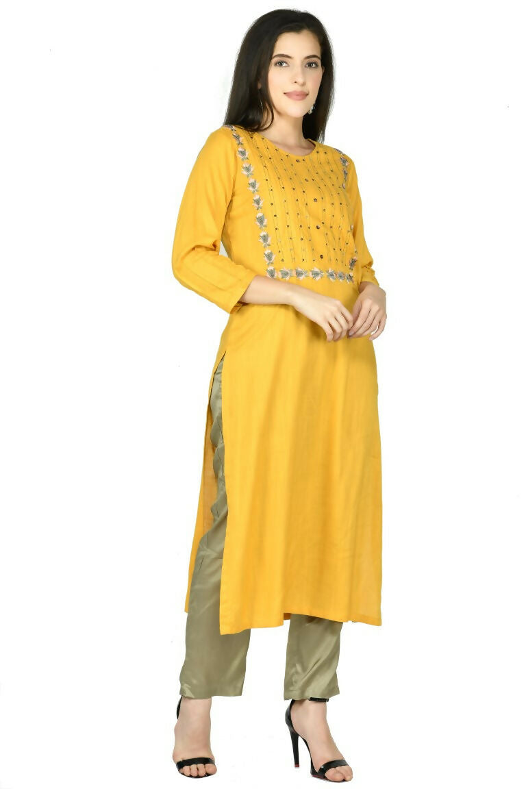 Joban Fashion Mustard Cotton Rayon Kurta Set