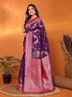 Joban Fashion Banarasi Plum Woven Soft Silk Saree - Distacart