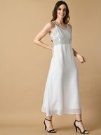 Myshka Women's White Solid Georgette Party Dress - Distacart