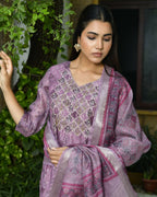 Vaasva Women's Chanderi Printed Suit Set With Pant And Printed Dupatta