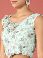 House of Panchhi Turquoise Blue Net Sequinse Work Lehenga & Blouse, Dupatta