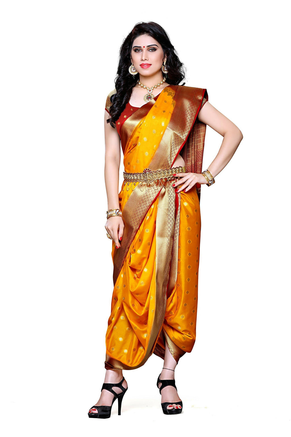 Mimosa Women's Traditional Crepe Kanjivaram Silk Gold Saree - Distacart