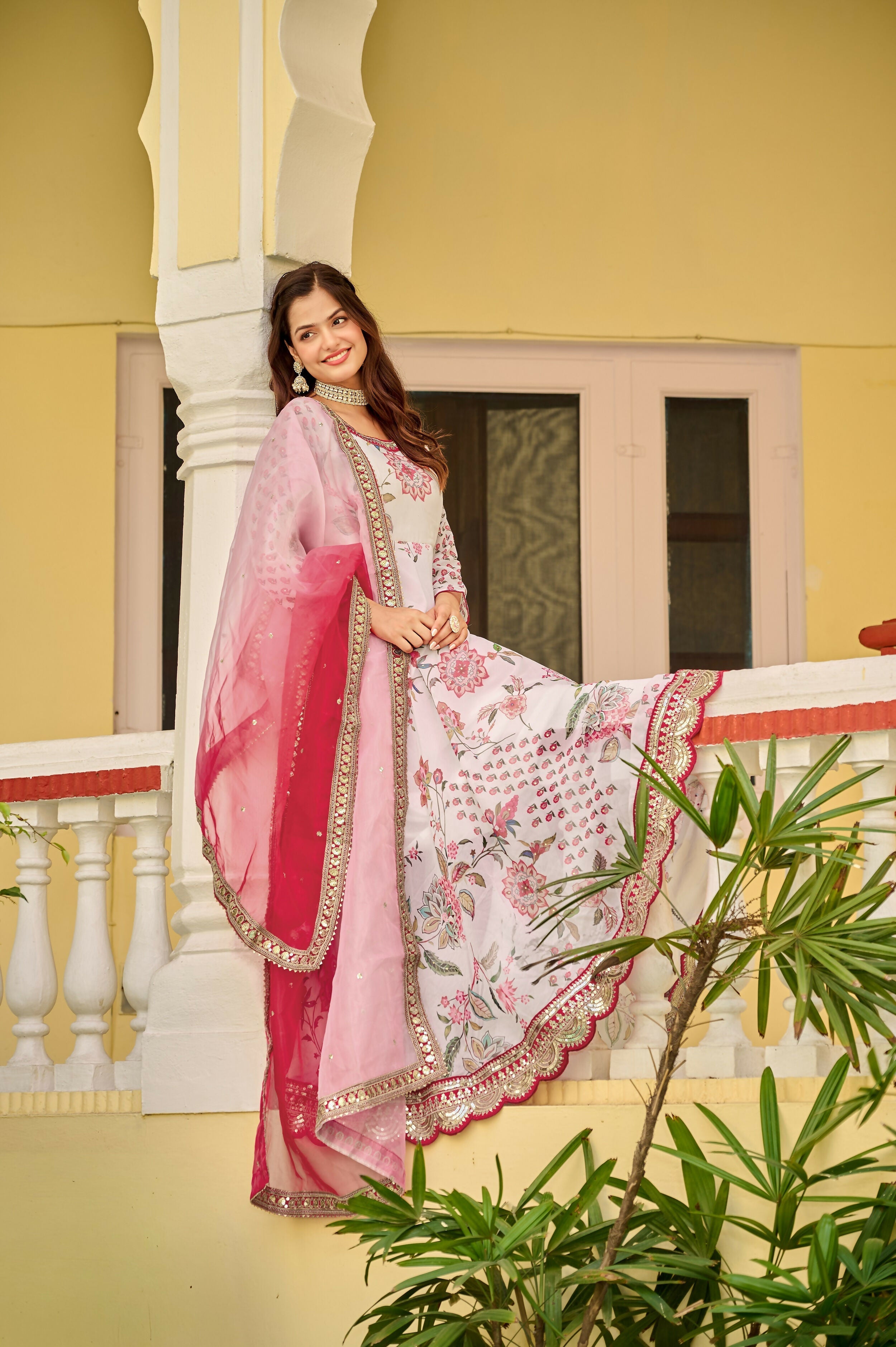 Joban Fashion Pink/white Kurta Set Georgette Embroidery Sequence Work - Distacart
