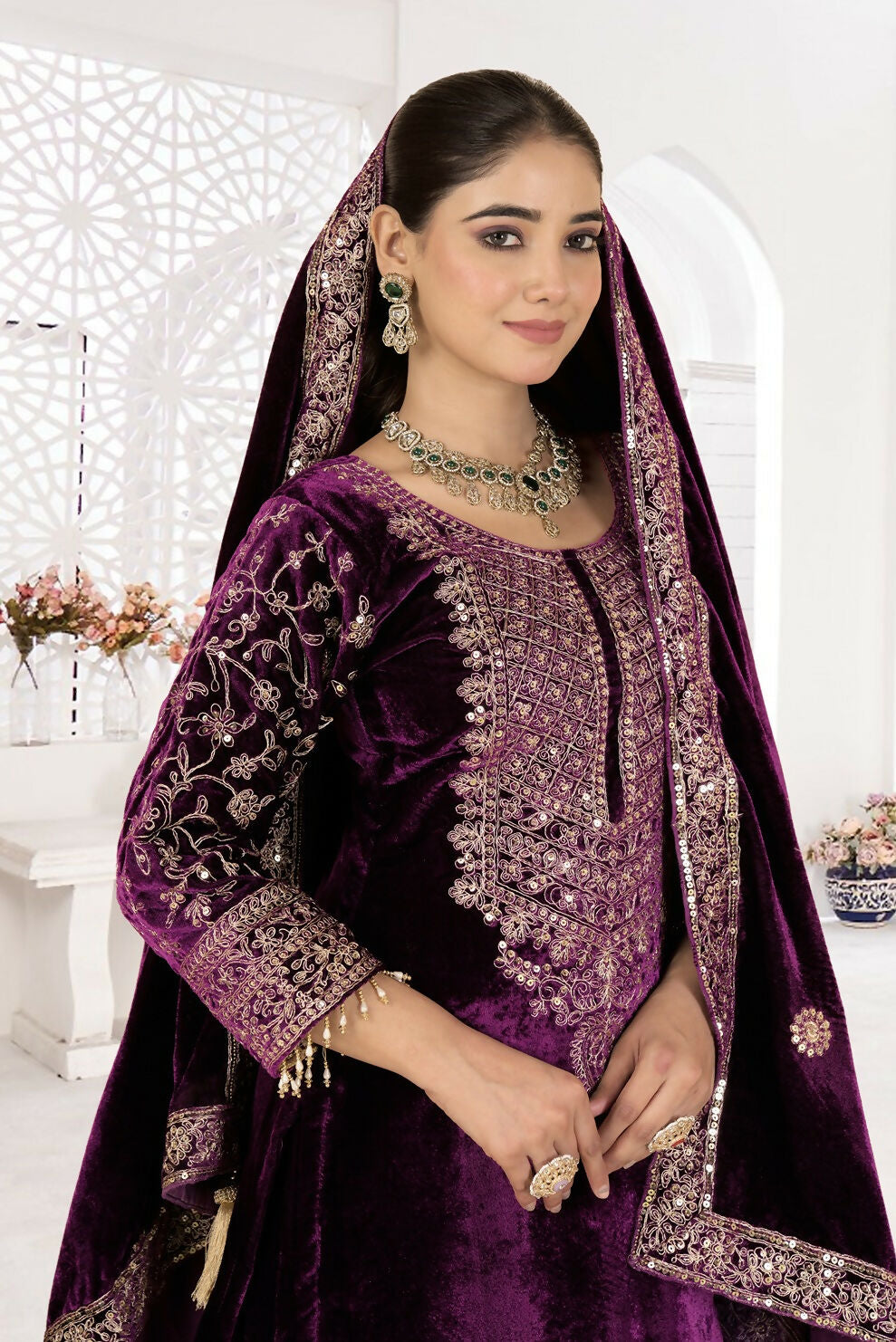 Joban Fashion Wine Velvet Sequence Embroidery Work Kurta Set - Distacart