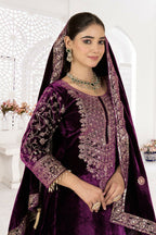 Joban Fashion Wine Velvet Sequence Embroidery Work Kurta Set - Distacart