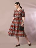 Myshka Women's Multi Printed Cotton V-Neck Empire Party Dress - Distacart