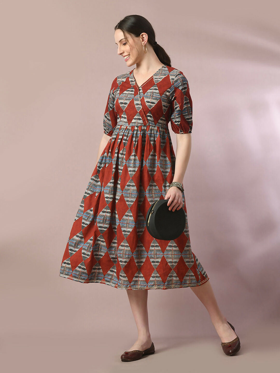 Myshka Women's Multi Printed Cotton V-Neck Empire Party Dress - Distacart