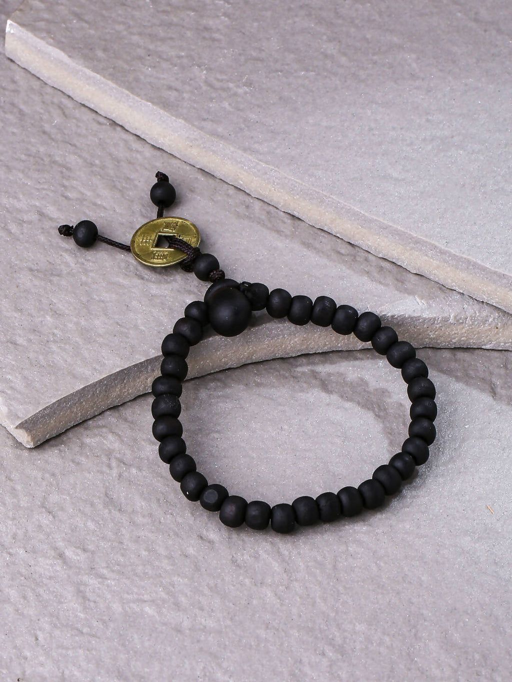 NVR Men's Black Beaded Adjustable Bracelet - Distacart