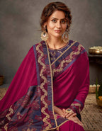 Deep Magenta And Purple Silk Georgette Cord And Sequins Embroidery Saree - Norita Arinya
