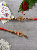 NVR Women & Men Set of 2 Gold-Toned Stone-Studded & Beaded Bhaiya Bhabi Rakhi With Roli Chawal - Distacart