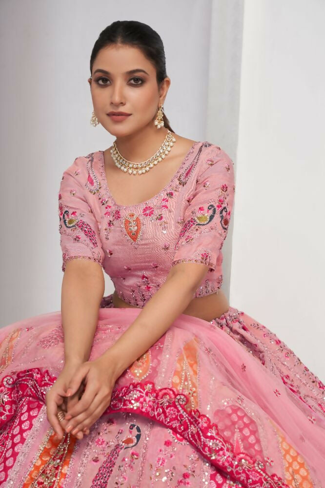 Kesar Fab Pink Silk Embroidered Lehenga