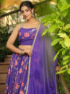 Janasya Purple Georgette Floral Lehenga Choli Dupatta