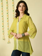 Myshka Women's Yellow Embroidered Party Fusion Top