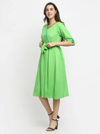 Rudra Bazaar Lime Green Flared Kurta with Belt - Distacart