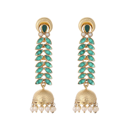 Nuyug 22K Gold Plated Green Fern Earrings