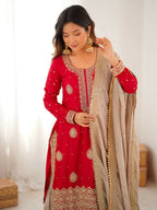 Lehenga Mart Designer Sharara Suit With Kurta, Sharara, Dupatta For Women-Red - Distacart