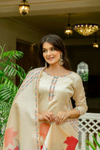 The52 Chiku Women's Beautiful Thread Work Viscose Assam Silk Fabric with Straight Kurta, Pant and Dupatta Set - Distacart