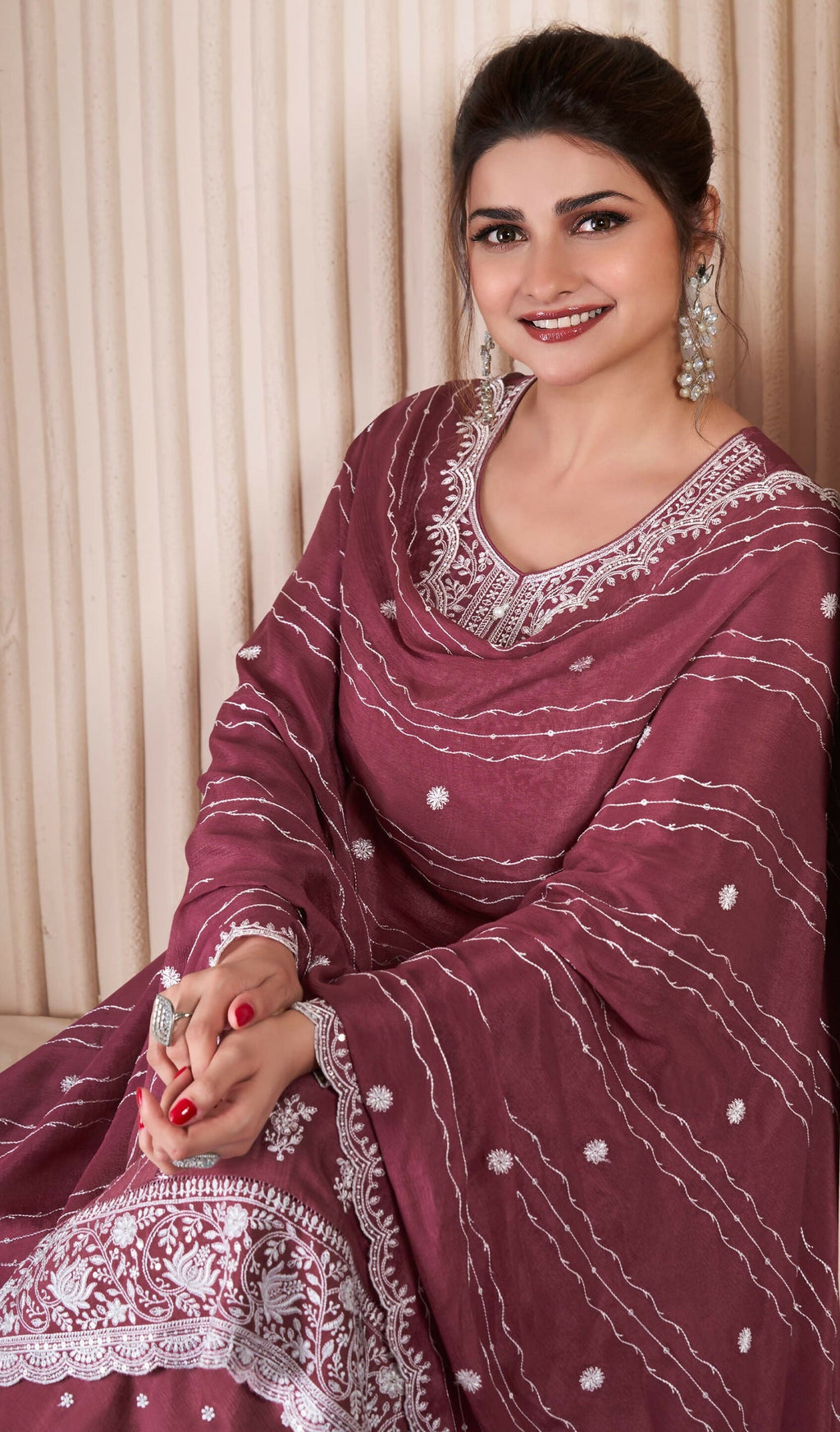 Anaita Maroon Embroidered Work Silk Stitched Sharara suit - Distacart