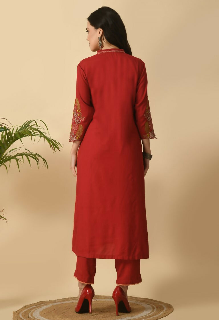 Joban Fashion Maroon Cotton Rayon Kurta Set