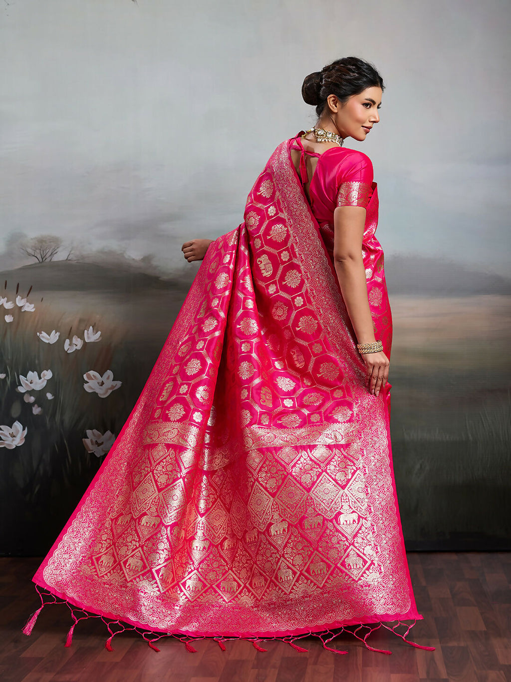 Shree Shyam Fashion Rani Pink Silk Blend Saree - Distacart