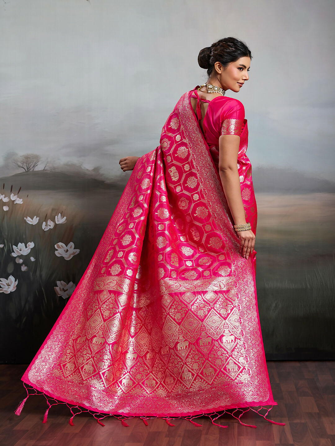 Shree Shyam Fashion Rani Pink Silk Blend Saree - Distacart