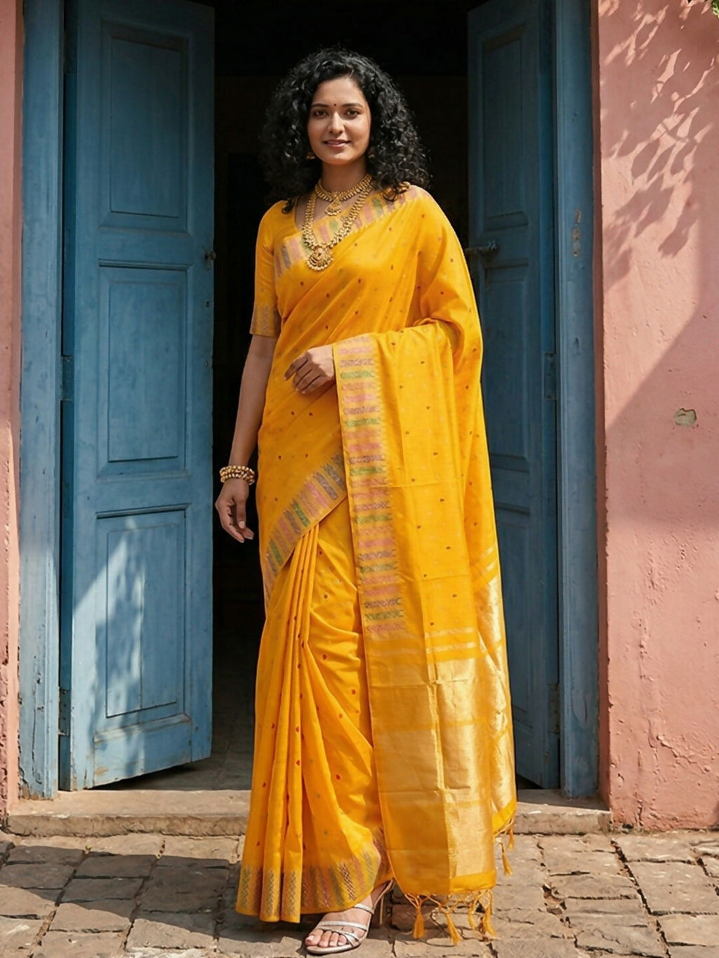 Shree Shyam Fashion Yellow Silk Blend Saree - Distacart