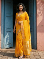 Shree Shyam Fashion Yellow Silk Blend Saree - Distacart