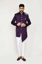 Joban Fashion Purple Colored Polyester Fabric Indo Western With Straight Fir Pant