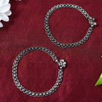 Mominos Fashion Kamal Johar Oxidised Silver Regular Anklets