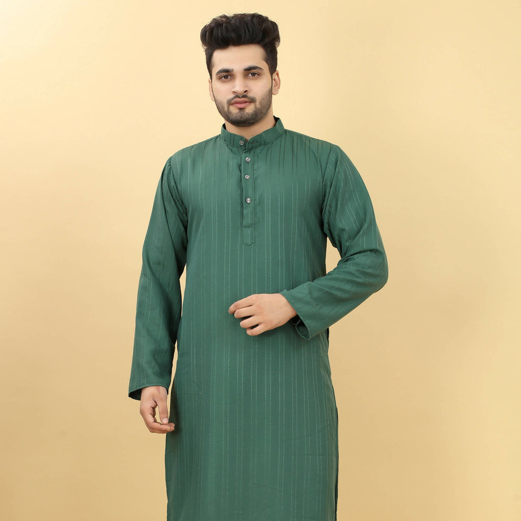 Green Viscose Polyester Solid Men's Kurta - Mahotsav
