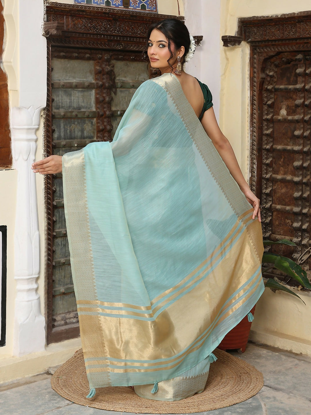 Shree Shyam Fashion Sky Blue Cotton Saree - Distacart