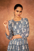 Joban Fashion Blue Floral Hand Block Printed Cotton Kurta Pant Set - Distacart