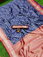 DEIANA'S Beautiful Designer Golden zari Soft Lichi Silk Saree - Blue