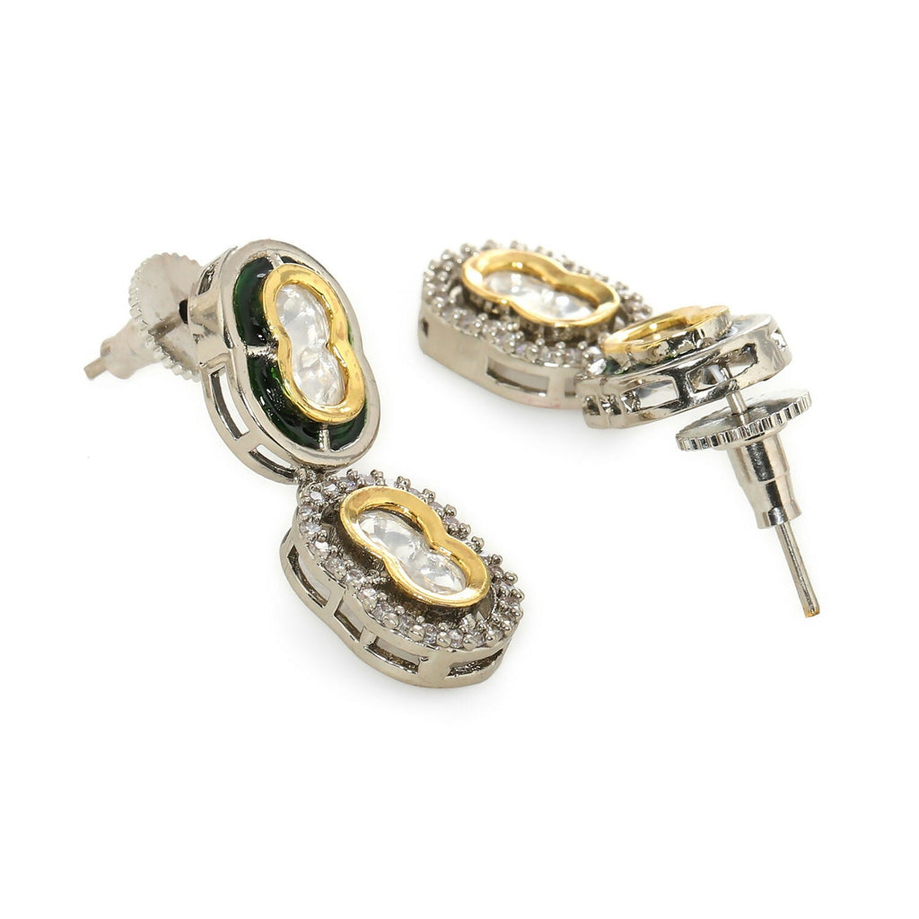 Double Mufli (peanut) Meenakari and Diamond Earrings (Silver) - Ruby Raang - Distacart