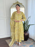 The52 Women's Beautiful Rayon Fabric Printed Work A-Line Kurta Pant and Dupatta Set - Distacart