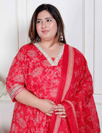 Miravan Plus Size Women'S Red Embroidered Anarkali Kurta And Dupatta  - Distacart