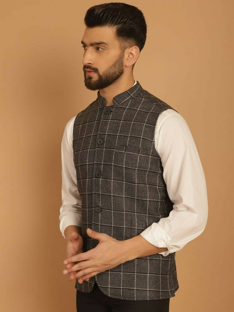 Even Apparels Nehru Jacket With Welt Pockets - Grey