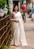 Grey Poly Silk Ethnic Motifs Saree with Unstitched Blouse - Hiral Fashion