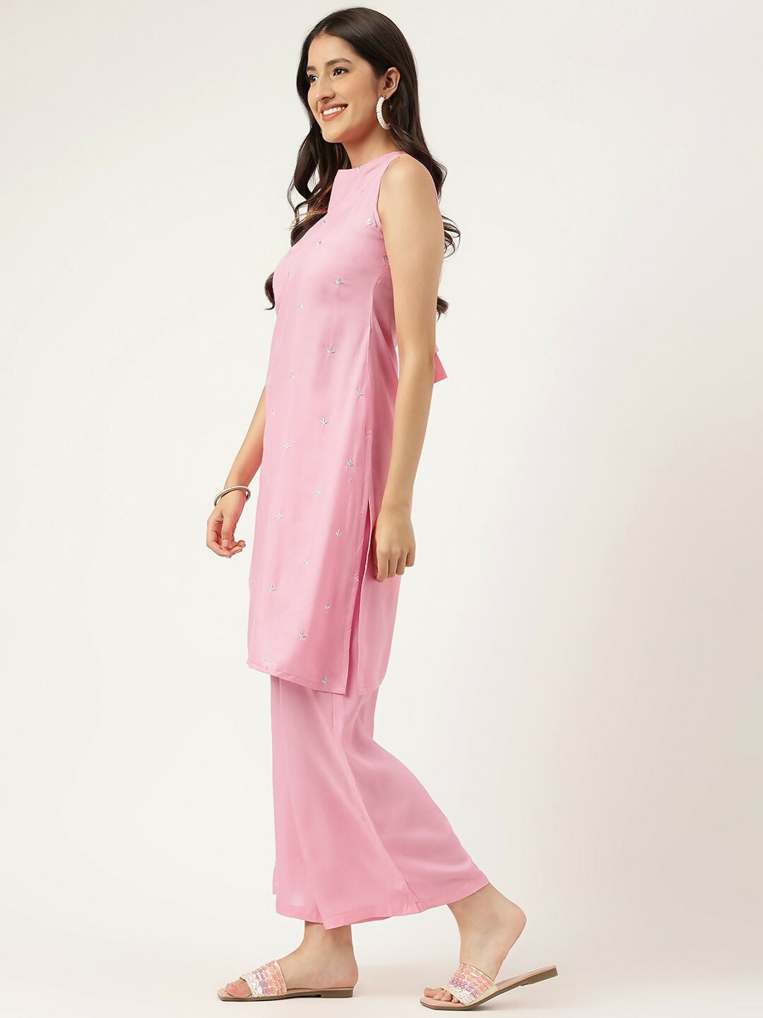 Joban Fashion Pink Rayon and Embroidered Work Straight Kurta Bottom Set