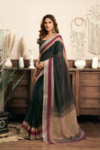 Joban Fashion  Black Solid Linen Ready To Wear Saree With Unstitched Blouse - Distacart