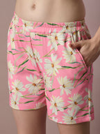 Myshka Women's Pink Printed Round Neck Party Top With Shorts Co-ord set