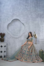 Kesar Fab Grey Organza Hand_Woven Lehenga
