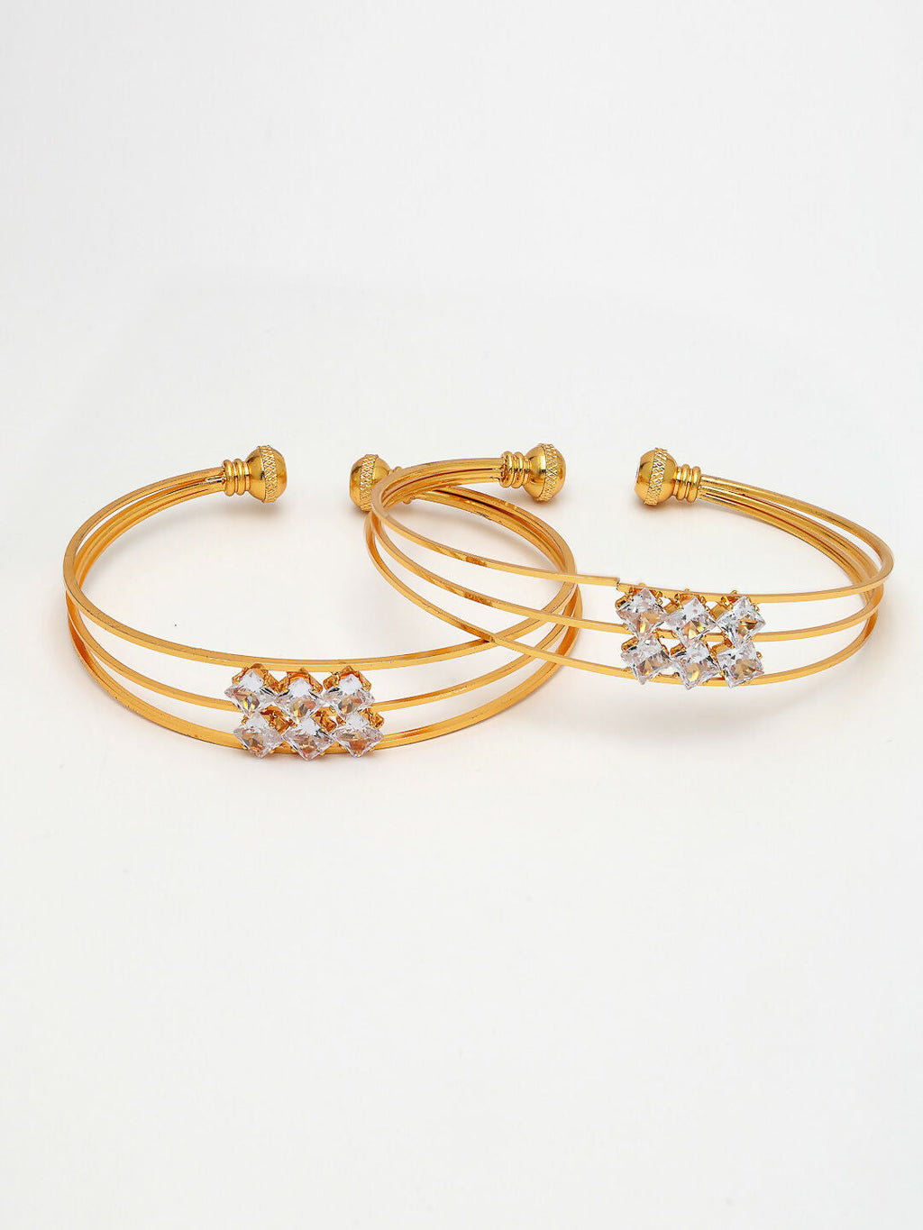 NVR Women's Set of 2 Gold-Polished CZ Stone-Studded Adjustable Bangles - Distacart