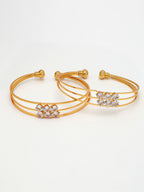 NVR Women's Set of 2 Gold-Polished CZ Stone-Studded Adjustable Bangles - Distacart