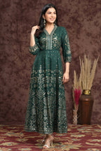 Juniper Women Jadegreen Rayon Printed Anarkali Dress - Distacart