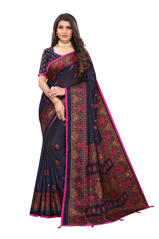 Vamika Blue Color Jute Silk Mirror Work Saree