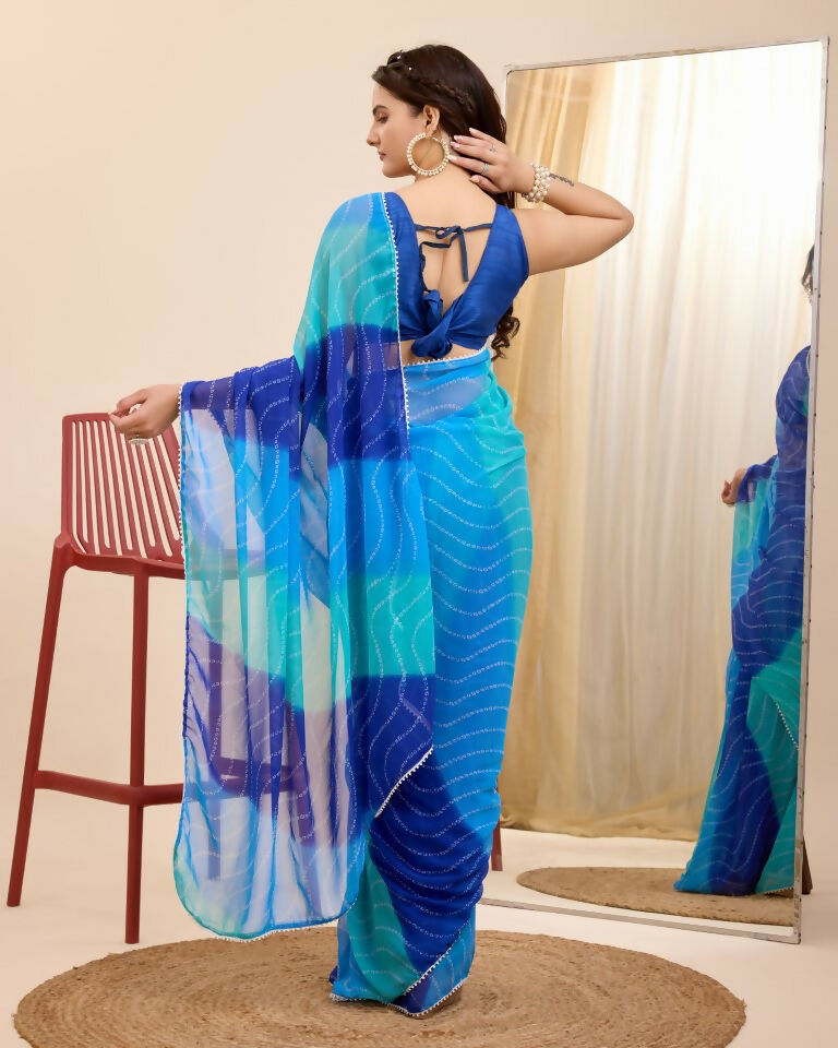 Blue Georgette Designer Printed Ready To Wear Saree - Ibiza