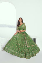 Eilara Elegance Pista Green Net With Embroidered And Thread Zari Sequence Function Wear Lehenga Choli