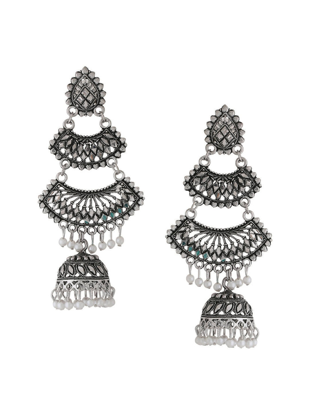 NVR Women Silver Toned Contemporary Jhumka Earrings - Distacart