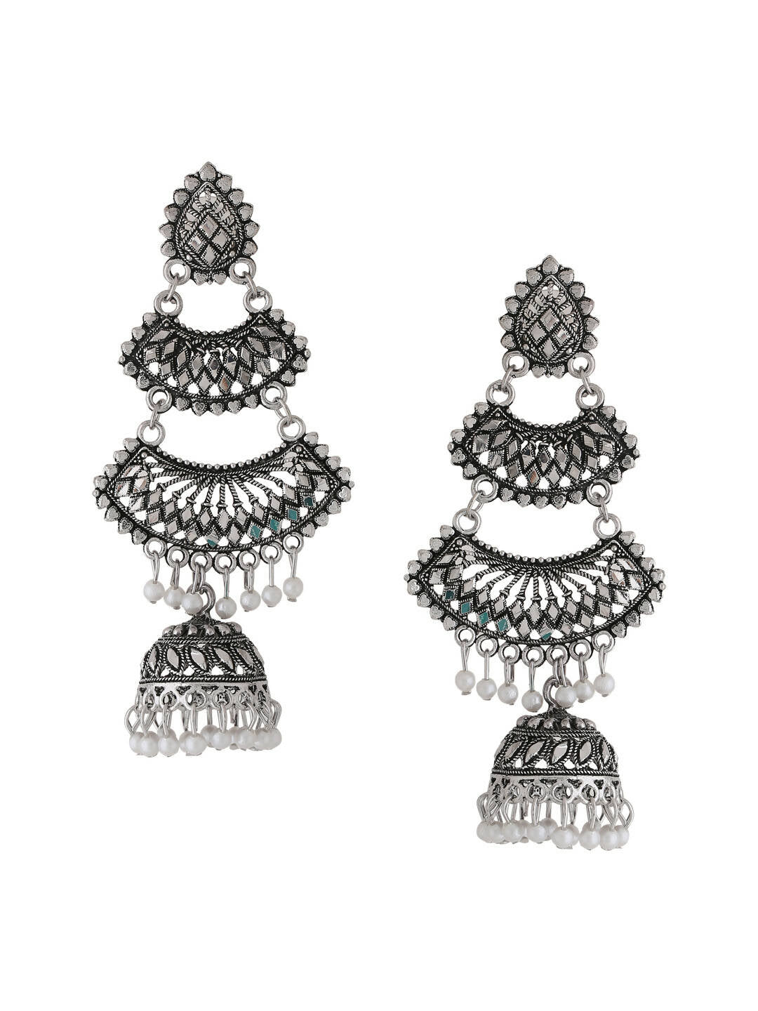 NVR Women Silver Toned Contemporary Jhumka Earrings - Distacart
